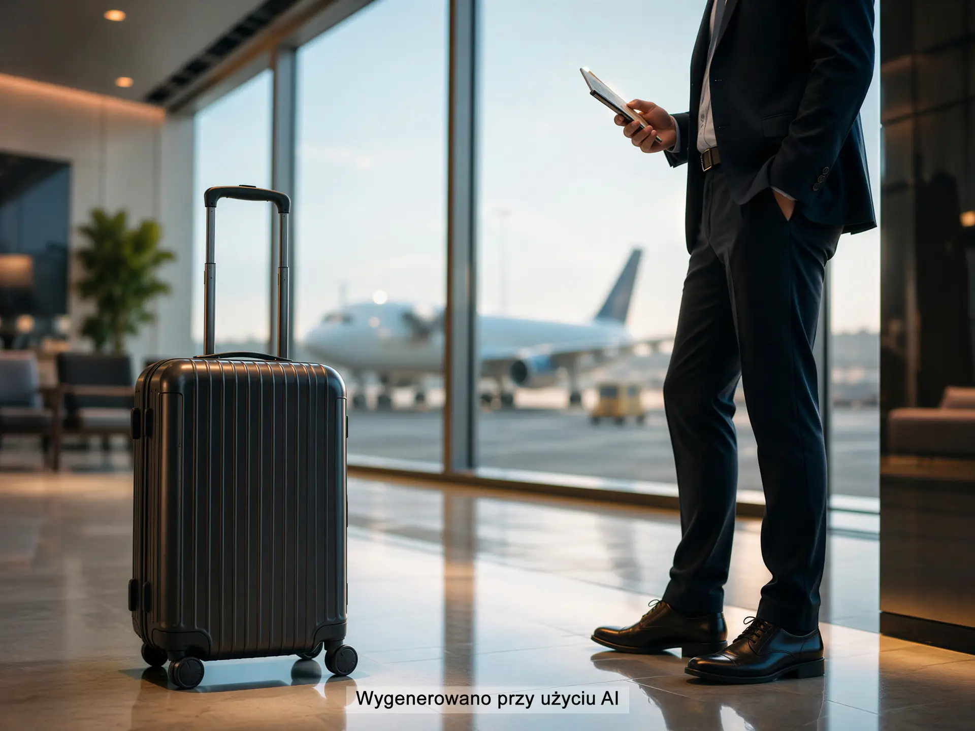 Podróż służbowa na targi z walizką i samolotem – Perfekt AR