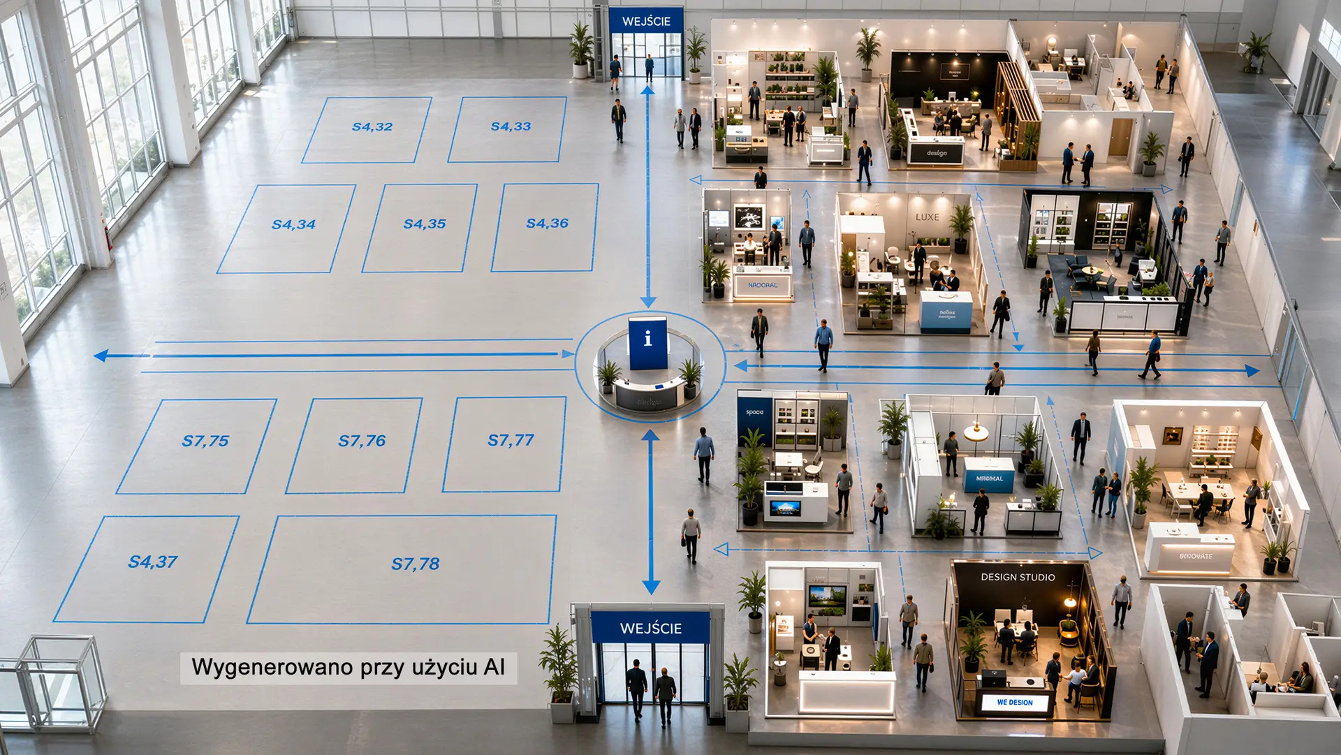 Plan powierzchni wystawienniczych z oznaczeniem stoisk i ciągów komunikacyjnych – Perfekt AR